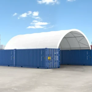 20’x40′ Container Shelter with 11oz PE Canvas & Back End Wall